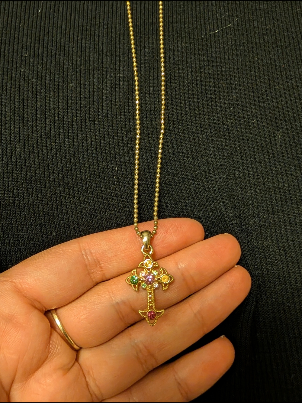 Gold Tone Multicolor Cross Pendant Necklace - Women Jewelry